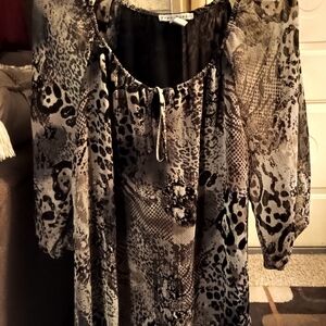 Fred David Black and Gray Animal Print Blouse